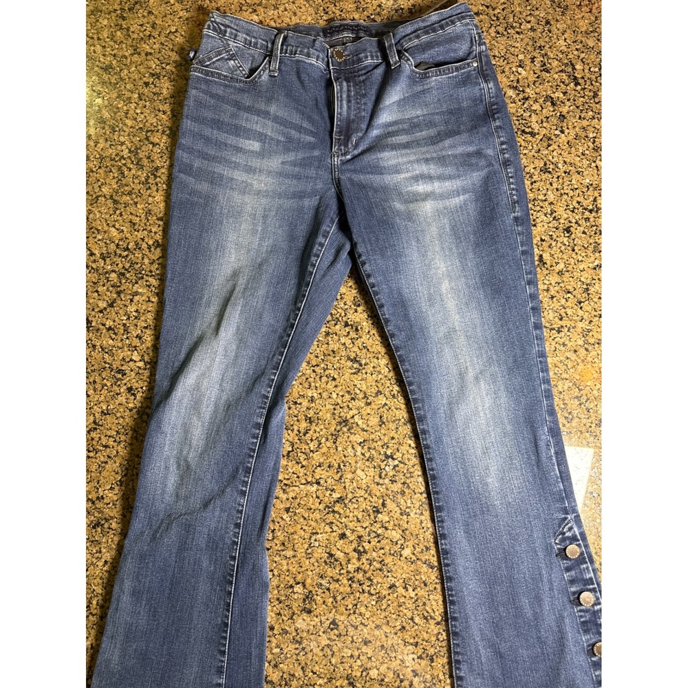 Rock & Republic Kasandra Bootcut Jeans Blue Snap Hem Size 16M R010372